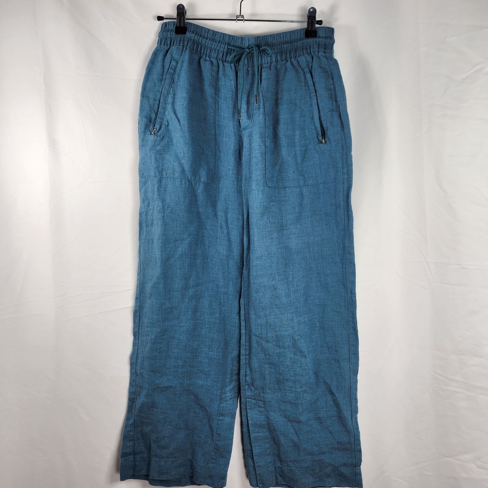 Athleta Linen Wide Leg Drawstring‎ Pants Womens 2P Lightweight Beach Teal Resort